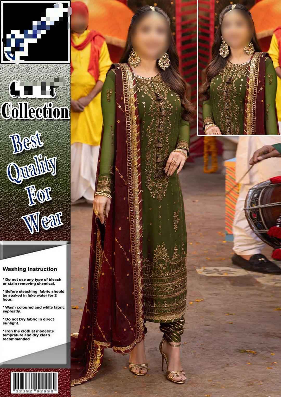 3 Pcs Women's Unstitched Sequins Embroidered Suit