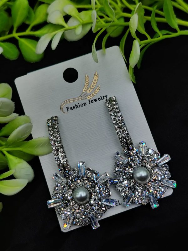 Imported Elegant Earrings | Starburst Pearl | Best Quality Earrings For Girls & Women | Luxury Look Earrings (Silver Color)