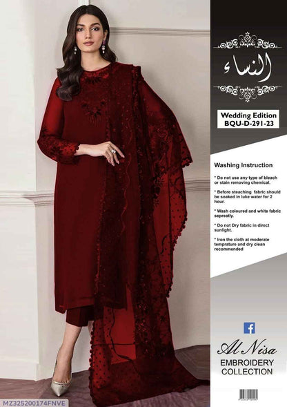 3 Pcs Women's Unstitched Plain Suit