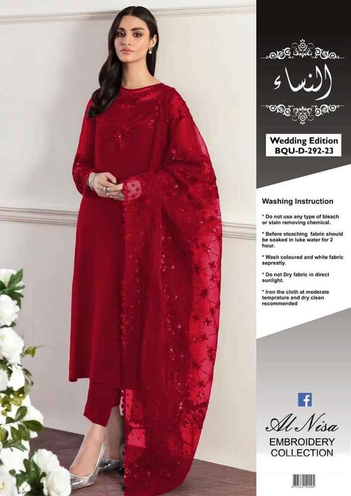 3 Pcs Women's Unstitched Chiffon Sequins Embroidered Suit