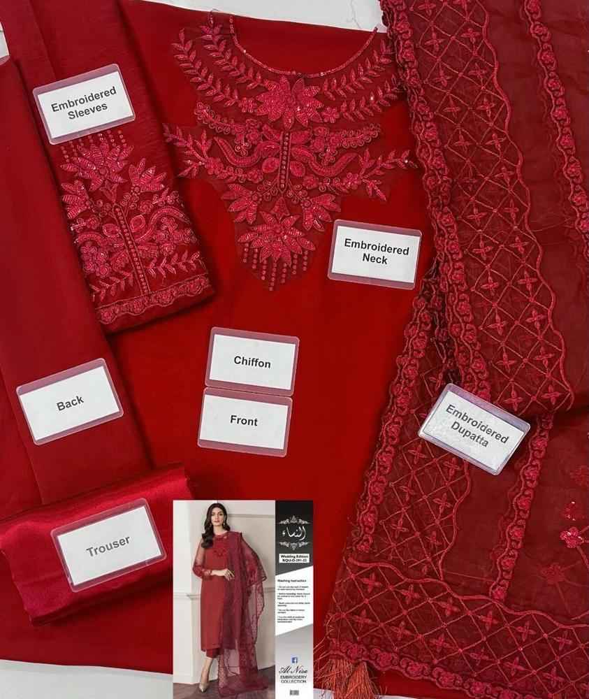 3 Pcs Women's Unstitched Chiffon Sequins Embroidered Suit