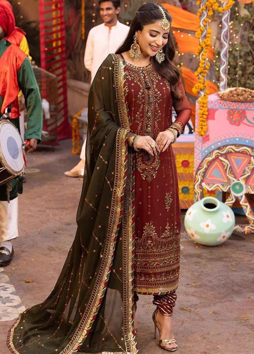 3 Pcs Women's Unstitched Sequins Embroidered Suit