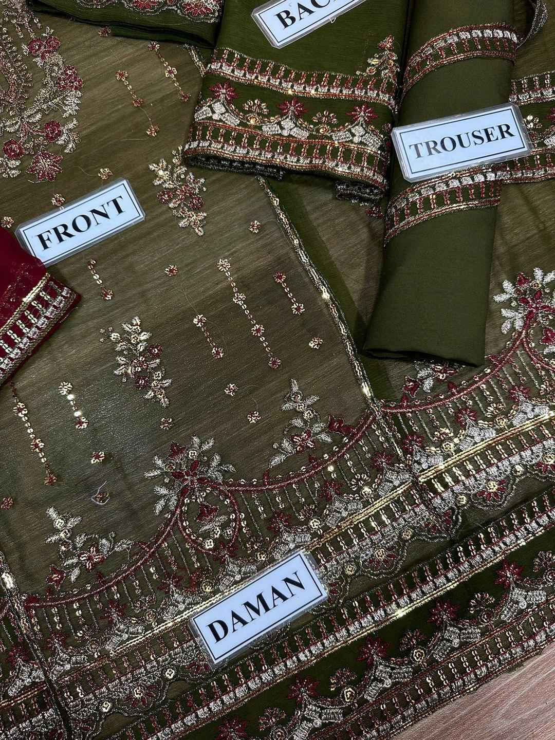 3 Pcs Women's Unstitched Sequins Embroidered Suit