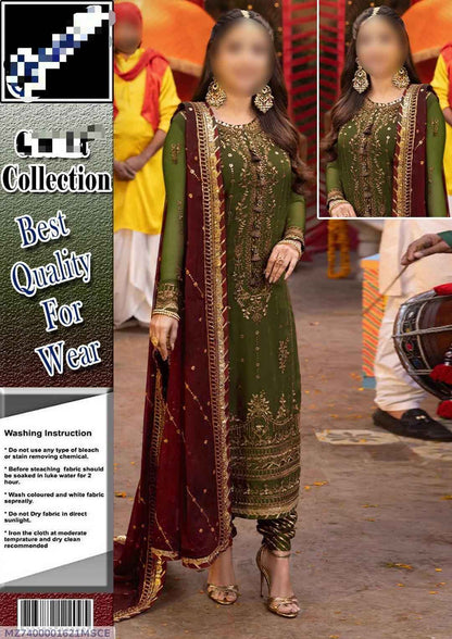3 Pcs Women's Unstitched Sequins Embroidered Suit