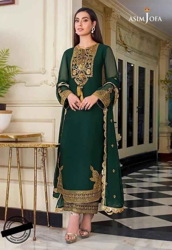 3 Pcs Women's Unstitched Sequins Embroidered Suit