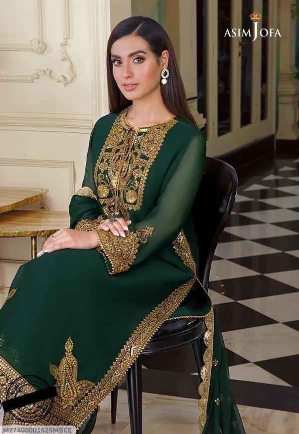 3 Pcs Women's Unstitched Sequins Embroidered Suit