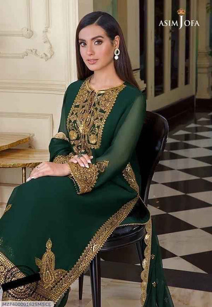 3 Pcs Women's Unstitched Sequins Embroidered Suit