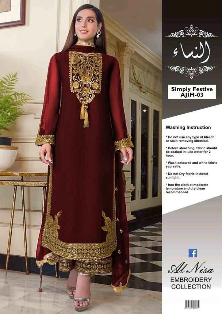 3 Pcs Women's Unstitched Sequins Embroidered Suit