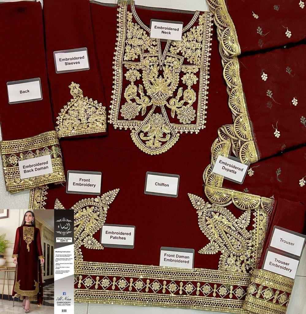 3 Pcs Women's Unstitched Sequins Embroidered Suit
