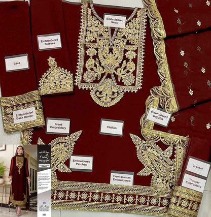 3 Pcs Women's Unstitched Sequins Embroidered Suit