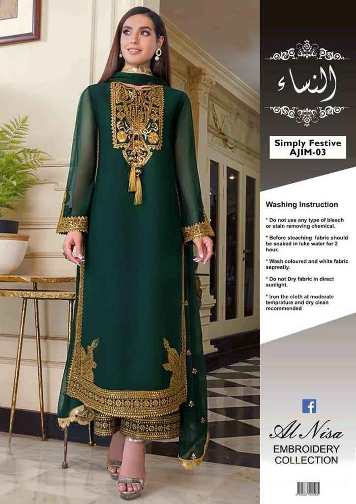 3 Pcs Women's Unstitched Chiffon Embroidered Suit