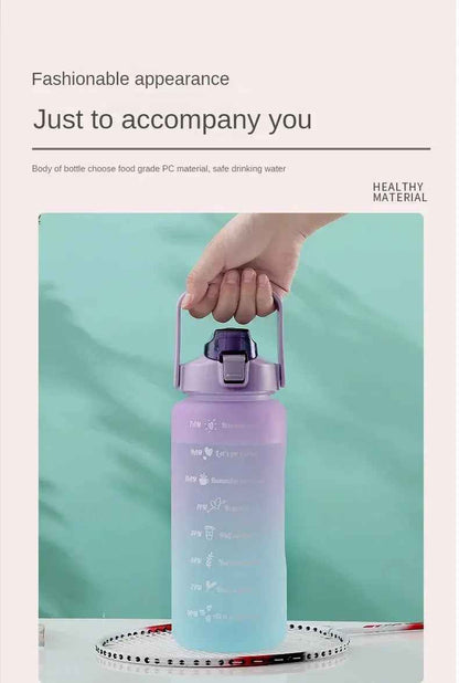 Water Bottle (3Pcs Set) Time Marker & Leak Proof Flip Top Lid (Random Color)