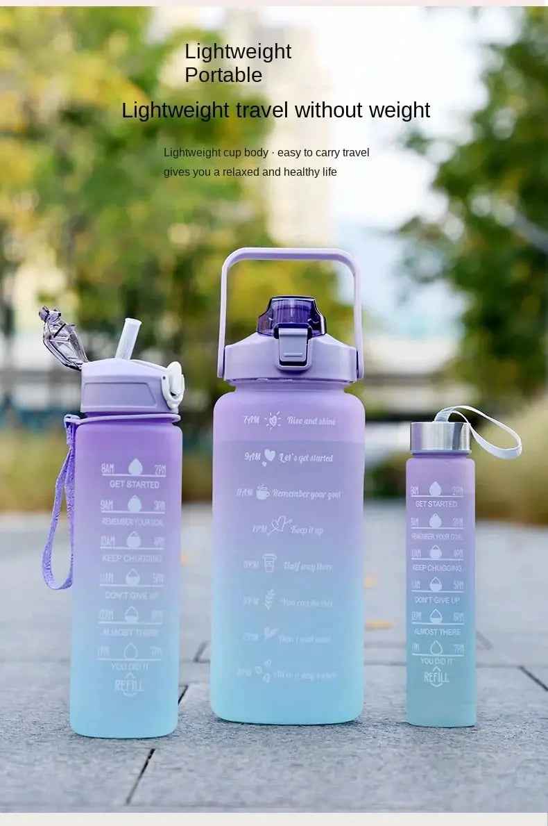 Water Bottle (3Pcs Set) Time Marker & Leak Proof Flip Top Lid (Random Color)
