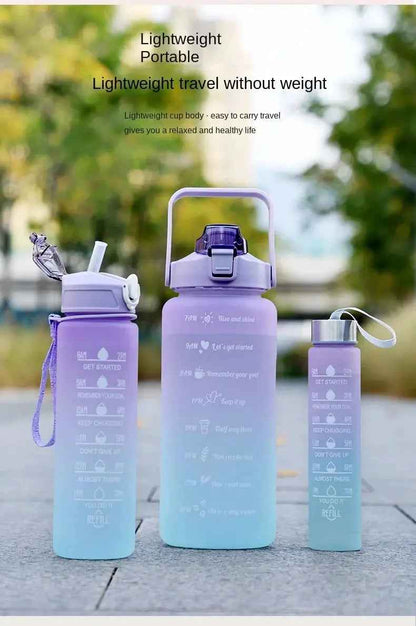 Water Bottle (3Pcs Set) Time Marker & Leak Proof Flip Top Lid (Random Color)
