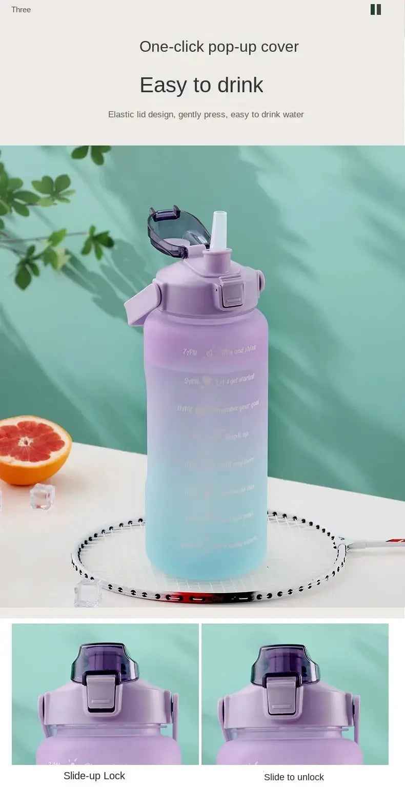 Water Bottle (3Pcs Set) Time Marker & Leak Proof Flip Top Lid (Random Color)