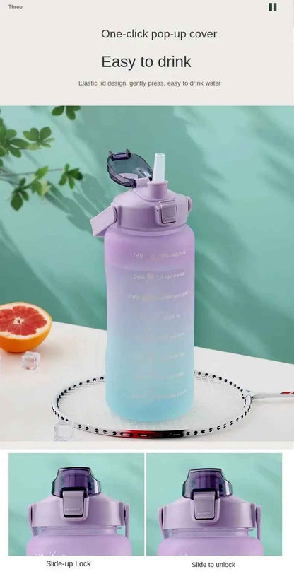 Water Bottle (3Pcs Set) Time Marker & Leak Proof Flip Top Lid (Random Color)
