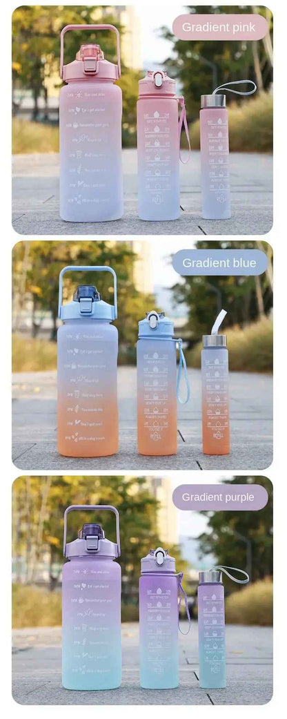 Water Bottle (3Pcs Set) Time Marker & Leak Proof Flip Top Lid (Random Color)