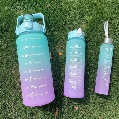 Water Bottle (3Pcs Set) Time Marker & Leak Proof Flip Top Lid (Random Color)
