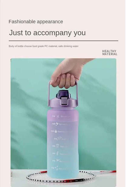 Water Bottle (3Pcs Set) Time Marker & Leak Proof Flip Top Lid (Random Color)