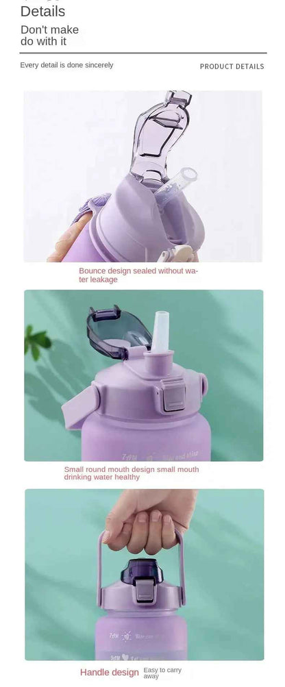 Water Bottle (3Pcs Set) Time Marker & Leak Proof Flip Top Lid (Random Color)