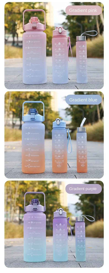 Water Bottle (3Pcs Set) Time Marker & Leak Proof Flip Top Lid (Random Color)