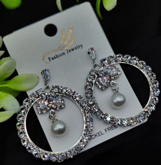 Imported Elegant Earrings  | Crystal Hoop | Best Quality Earrings For Girls & Women | Luxury Look Earrings (Silver Color)