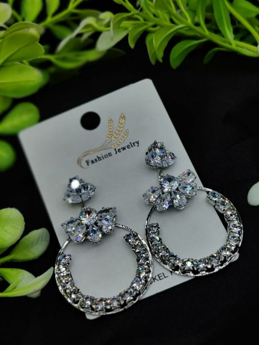 Imported Elegant Earrings  | Floral Hoop | Best Quality Earrings For Girls & Women | Luxury Look Earrings (Silver Color)