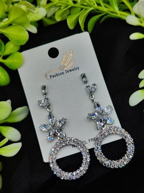 Imported Elegant Earrings  | Floral Crystal | Best Quality Earrings For Girls & Women | Luxury Look Earrings (Silver Color)