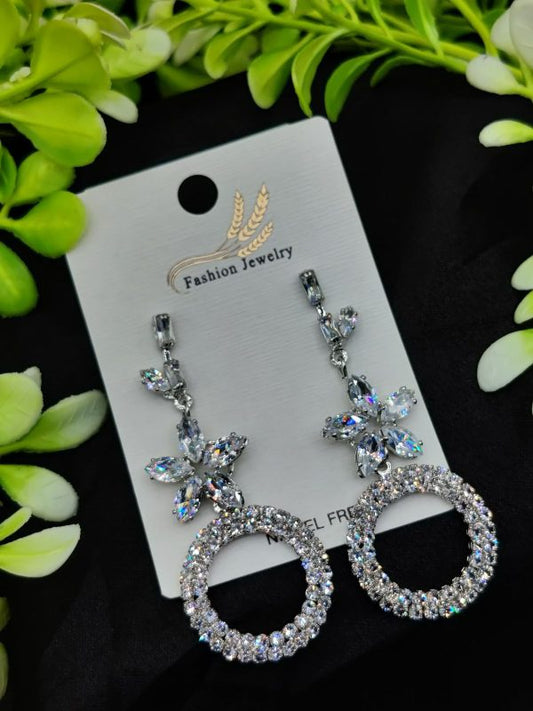Imported Elegant Earrings  | Floral Crystal | Best Quality Earrings For Girls & Women | Luxury Look Earrings (Silver Color)