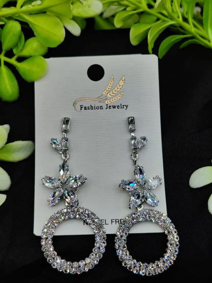 Imported Elegant Earrings  | Floral Crystal | Best Quality Earrings For Girls & Women | Luxury Look Earrings (Silver Color)