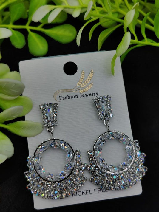 Imported Elegant Earrings  | Dazzling Hoop | Best Quality Earrings For Girls & Women | Luxury Look Earrings (Silver Color)