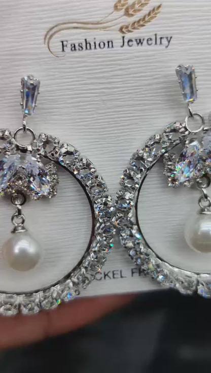 Imported Elegant Earrings  | Crystal Hoop | Best Quality Earrings For Girls & Women | Luxury Look Earrings (Silver Color)