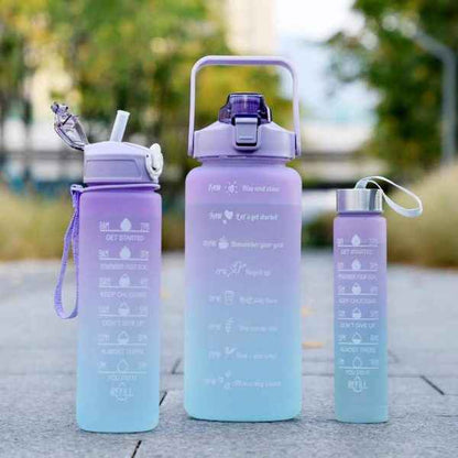 Water Bottle (3Pcs Set) Time Marker & Leak Proof Flip Top Lid (Random Color)