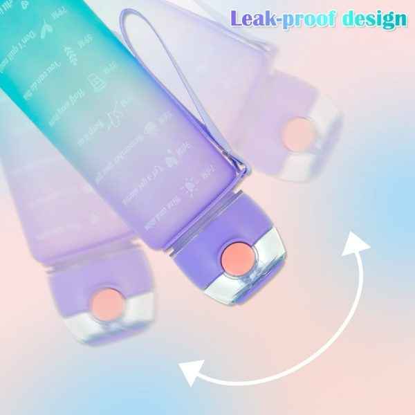 Water Bottle (3Pcs Set) Time Marker & Leak Proof Flip Top Lid (Random Color)