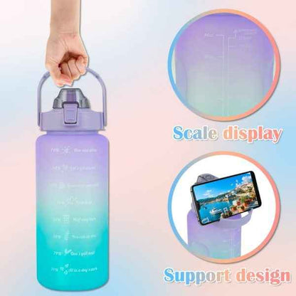 Water Bottle (3Pcs Set) Time Marker & Leak Proof Flip Top Lid (Random Color)