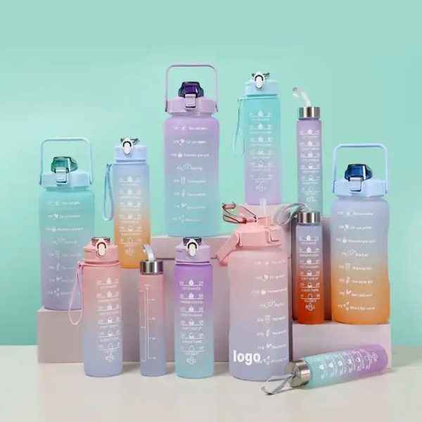 Water Bottle (3Pcs Set) Time Marker & Leak Proof Flip Top Lid (Random Color)